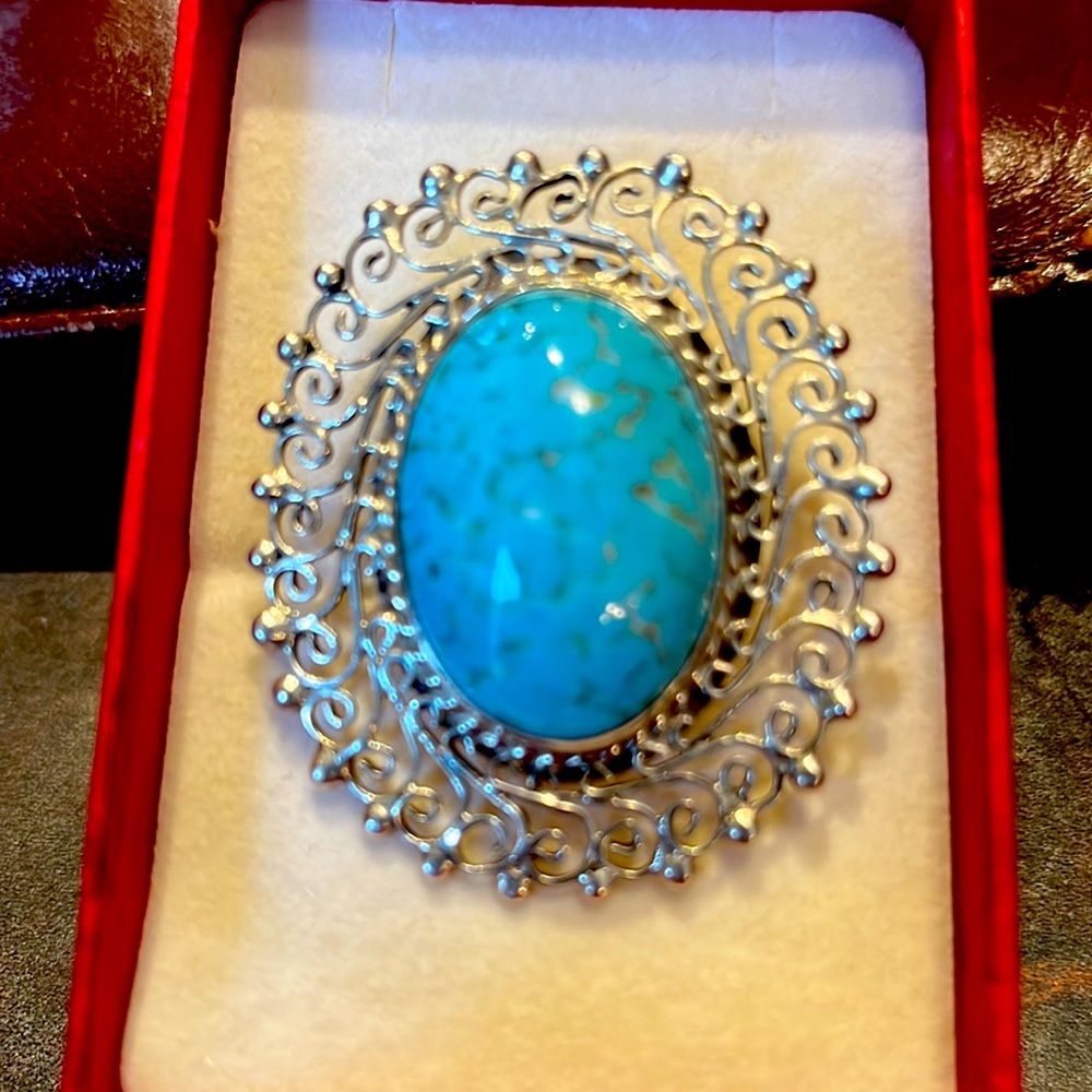 Turquoise and Sterling Silver Pendant / brooch.